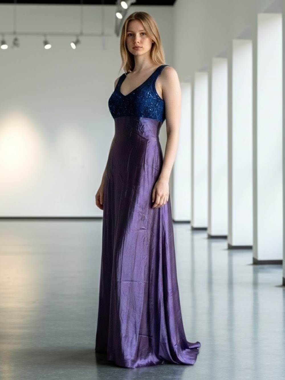 Vintage 90s Blondie & Me Iridescent Satin Prom Gown Whimsigoth Triple Strap Sz 6